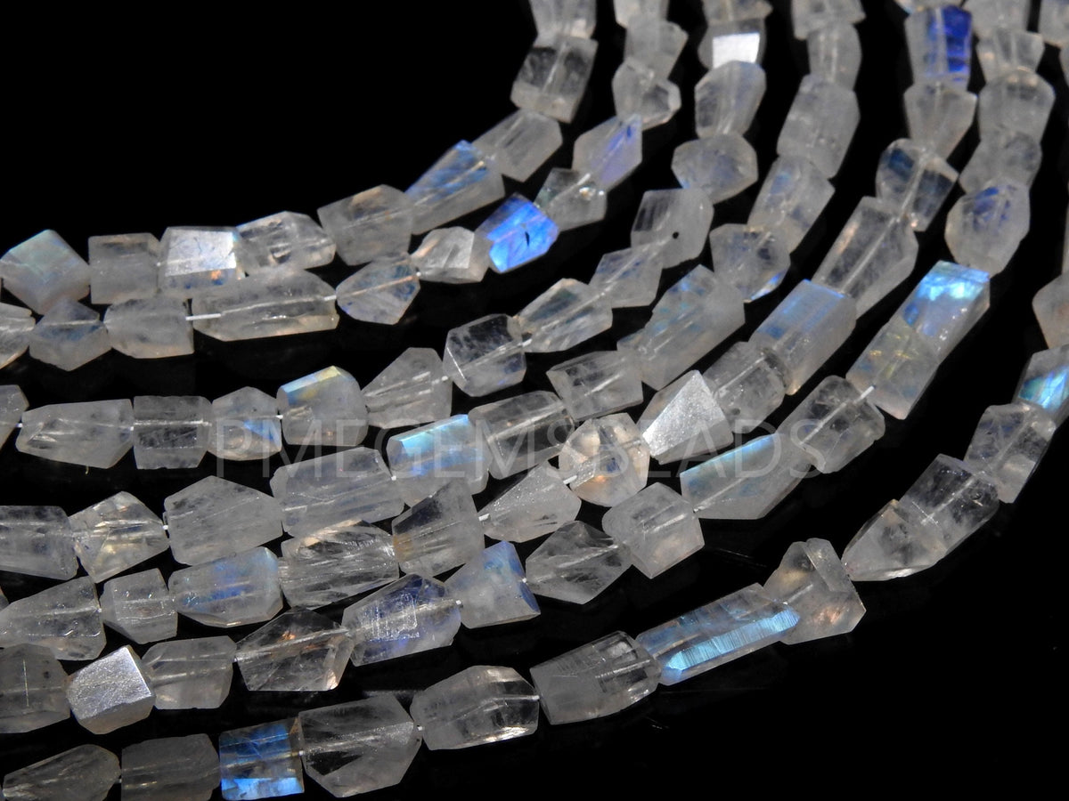 White Rainbow Moonstone Multi Flashy Fire Faceted Tumble Nugget 10Inches Strand Wholesaler Supplies PME-TU6