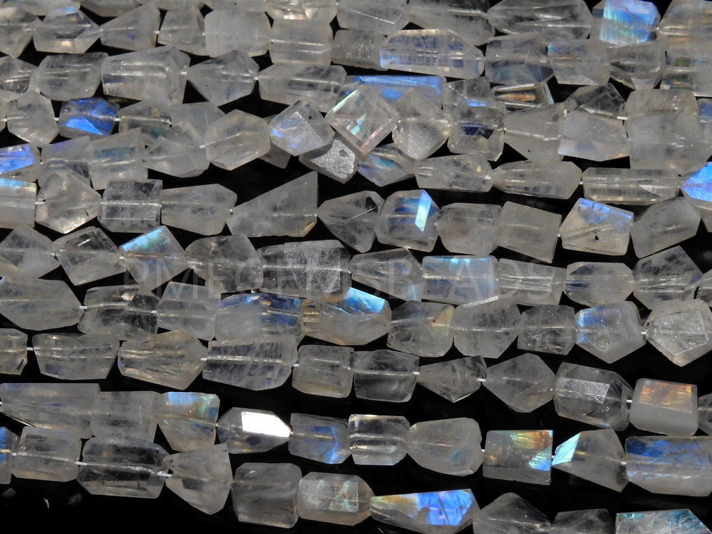 White Rainbow Moonstone Multi Flashy Fire Faceted Tumble Nugget 10Inches Strand Wholesaler Supplies PME-TU6