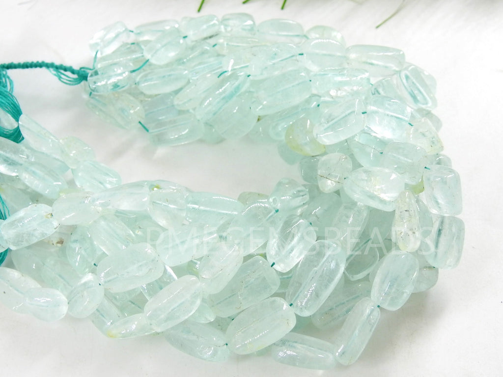 Natural Aquamarine Smooth Tumble Nugget Beads, 10 Inch Strand Loose Gemstone Spacer Stones for Jewelry Making