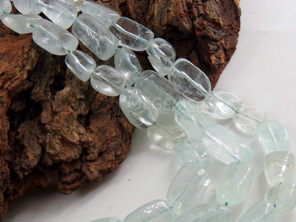 Natural Aquamarine Smooth Tumble Nugget Beads, 10 Inch Strand Loose Gemstone Spacer Stones for Jewelry Making