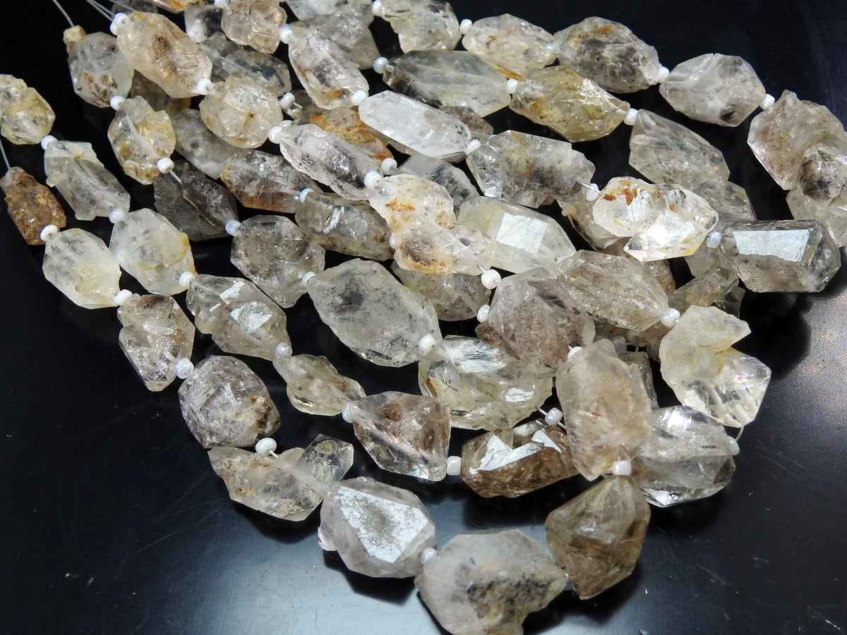 Natural Herkimer Diamond Rough Crystal Beads 10-15mm Tumble Nugget 8" Strand Healing Raw Stone Loose Quartz Bead DIY Jewelry Supplies RB4