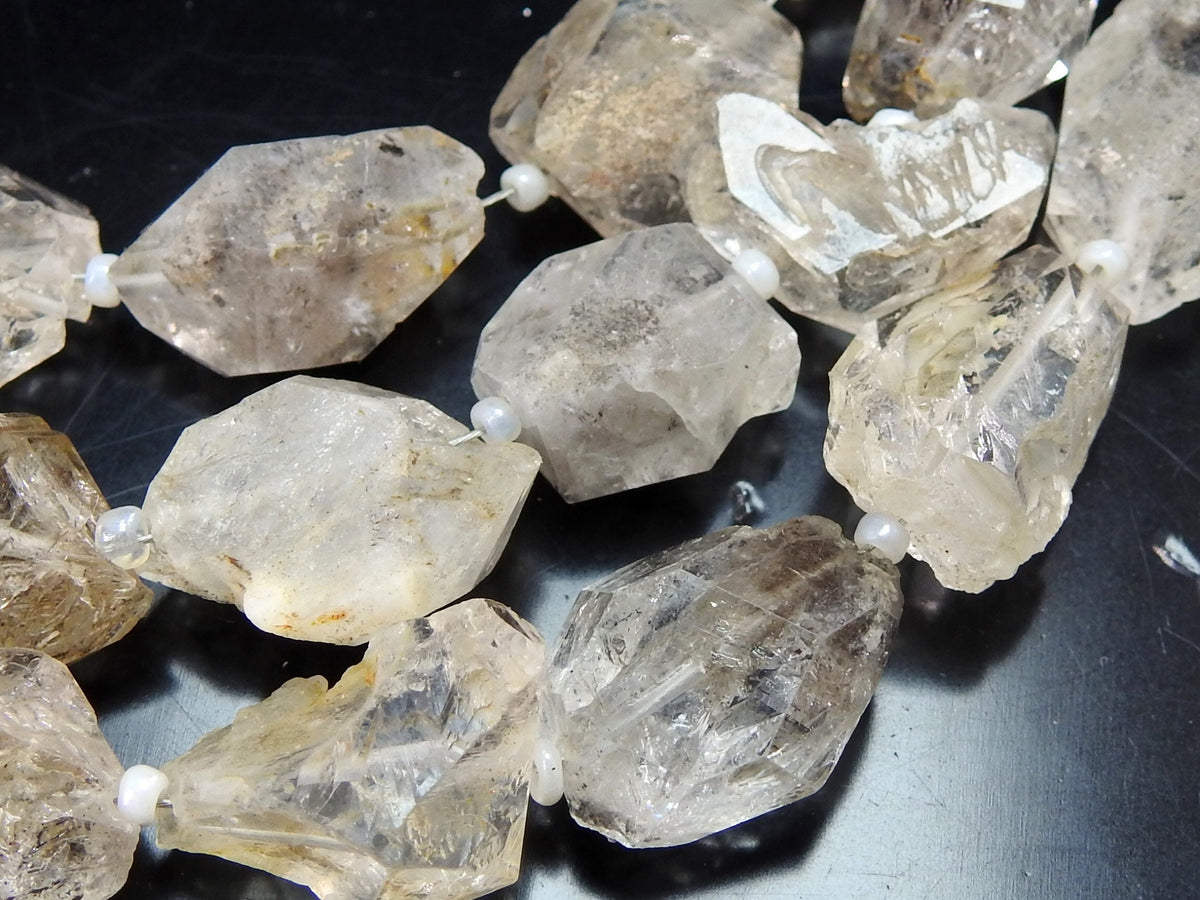 Natural Herkimer Diamond Rough Crystal Beads 10-15mm Tumble Nugget 8" Strand Healing Raw Stone Loose Quartz Bead DIY Jewelry Supplies RB4