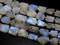 White Rainbow Moonstone Flashy Fire Faceted Flat Tumble Bead 8Inches Strand 16X12To12X9MM Natural Stone TU6