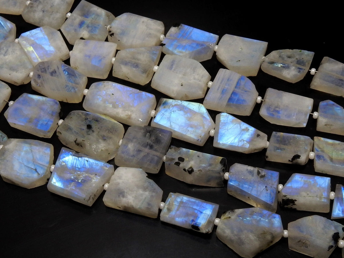 White Rainbow Moonstone Flashy Fire Faceted Flat Tumble Bead 8Inches Strand 16X12To12X9MM Natural Stone TU6