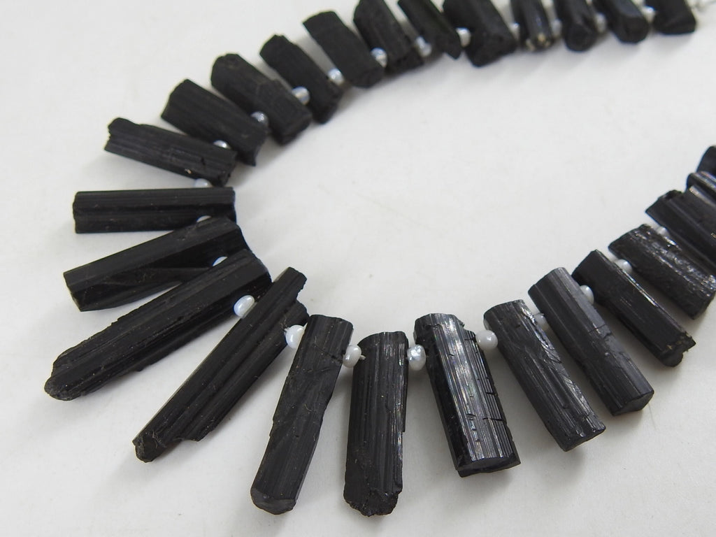 Natural Black Tourmaline Rough Stick Beads, Raw Crystal Points 10 Inches Strand, 15X5 To 8X5MM Long Gemstone, Wholesale Jewelry Supply R6