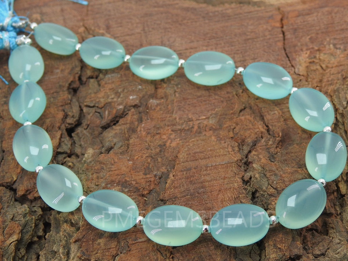 Aqua Blue Chalcedony Smooth Oval Tumble Beads, 14x10mm Polished Gemstone Strand, 10 Pieces Wholesale Jewelry Making Supplies
