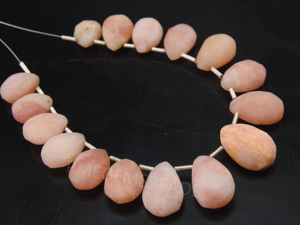 Pink Peruvian Opal Teardrop-Smooth Matte Polished-16Piece Strand 16X10To12X8MM-Wholesaler Supplies-Natural Stone MS-BR7