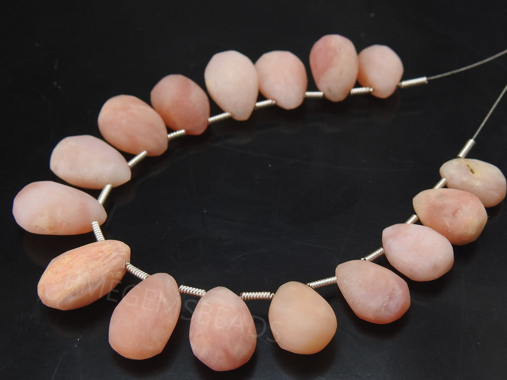Pink Peruvian Opal Teardrop-Smooth Matte Polished-16Piece Strand 16X10To12X8MM-Wholesaler Supplies-Natural Stone MS-BR7