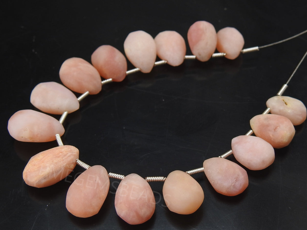 Pink Peruvian Opal Teardrop-Smooth Matte Polished-16Piece Strand 16X10To12X8MM-Wholesaler Supplies-Natural Stone MS-BR7