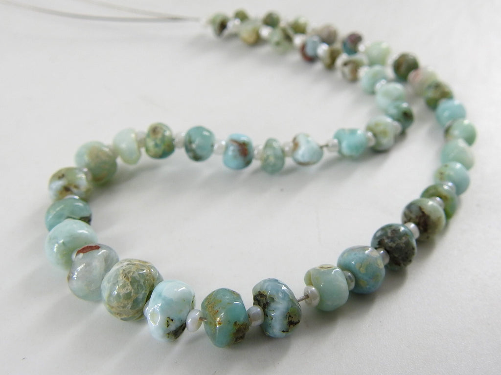 Larimar Smooth Handmade Roundel Bead Loose Stone For Making Jewelry 10Inches Strand 4X7MM Approx Natural Stone WM-B7