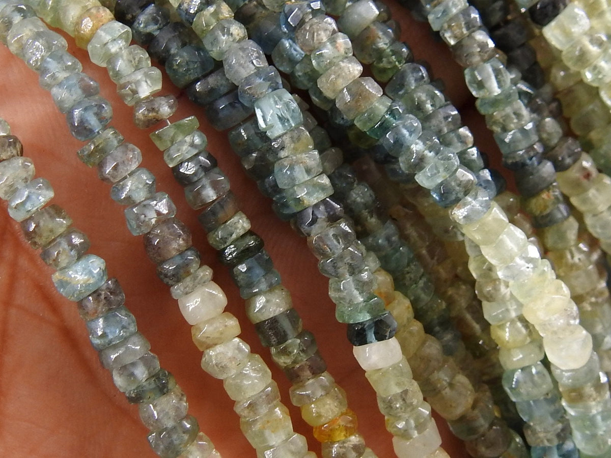 Aquamarine Multi Shaded Smooth Tire Bead 16Inches Strand Wholesaler Supplies Natural Stone T3
