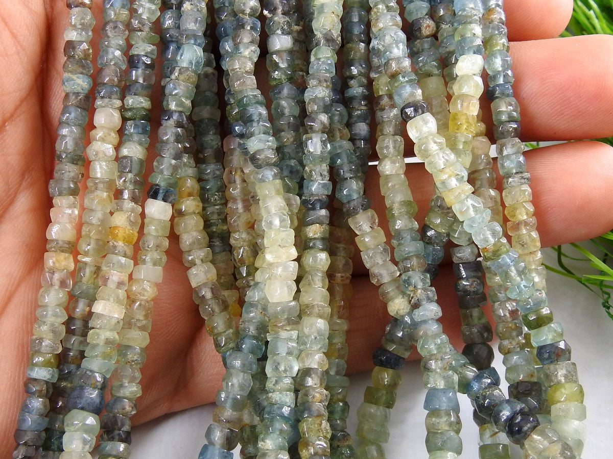 Aquamarine Multi Shaded Smooth Tire Bead 16Inches Strand Wholesaler Supplies Natural Stone T3