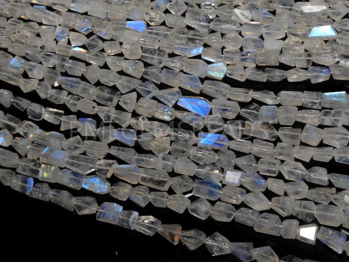 White Rainbow Moonstone Multi Flashy Fire Faceted Tumble Nugget 10Inches Strand Wholesaler Supplies PME-TU6