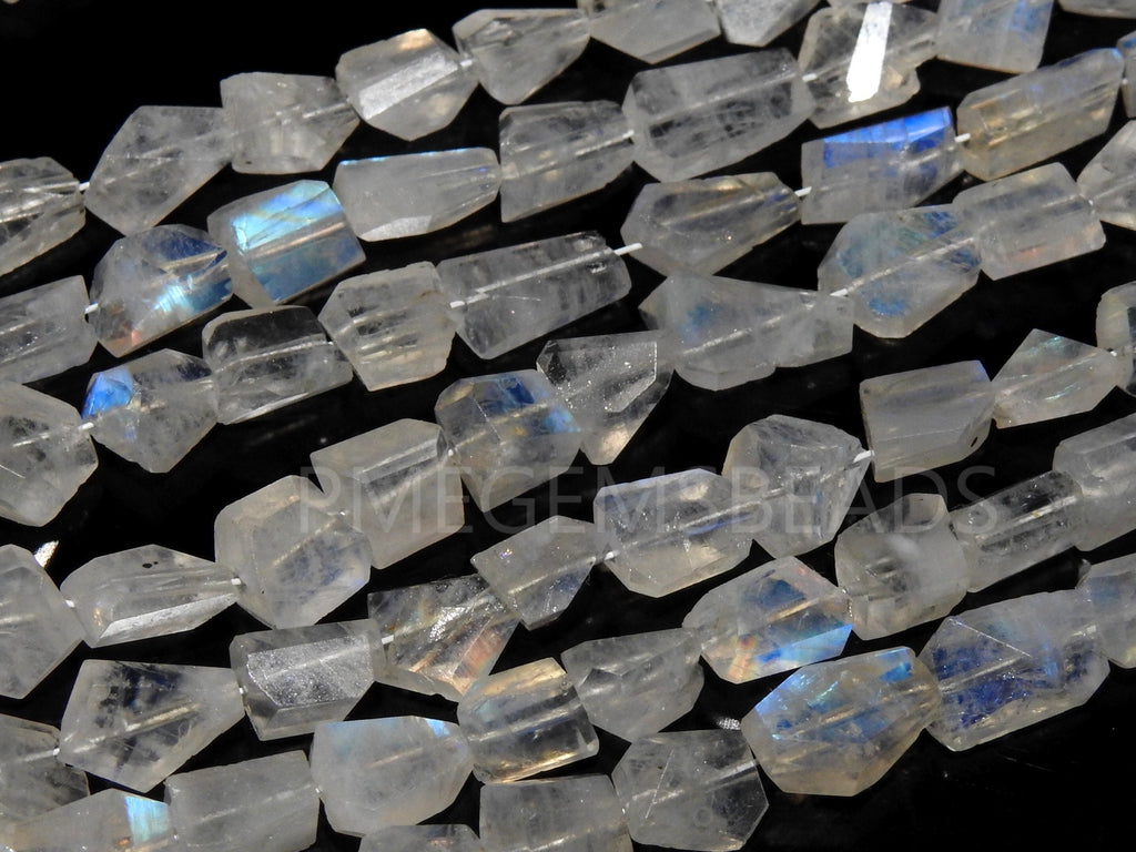 White Rainbow Moonstone Multi Flashy Fire Faceted Tumble Nugget 10Inches Strand Wholesaler Supplies PME-TU6