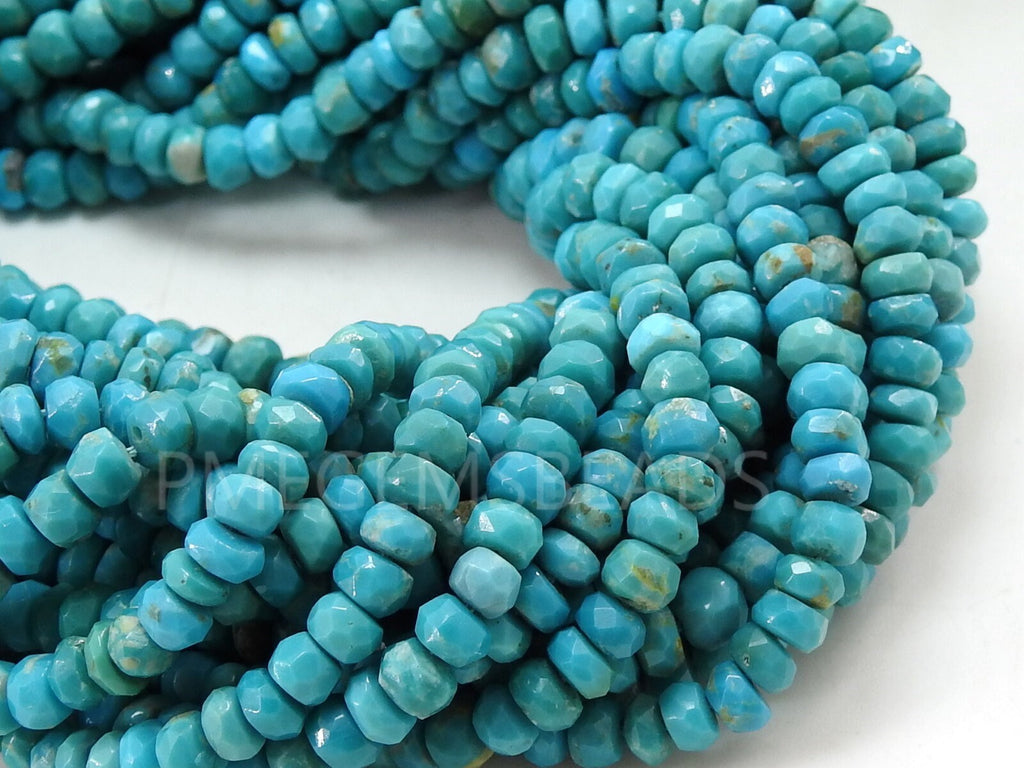 Natural Arizona Turquoise Faceted Rondell Beads, 18 Inch Strand • Genuine Turquoise Stone Beads for Jewelry Making • DIY Supplies DIY Craft