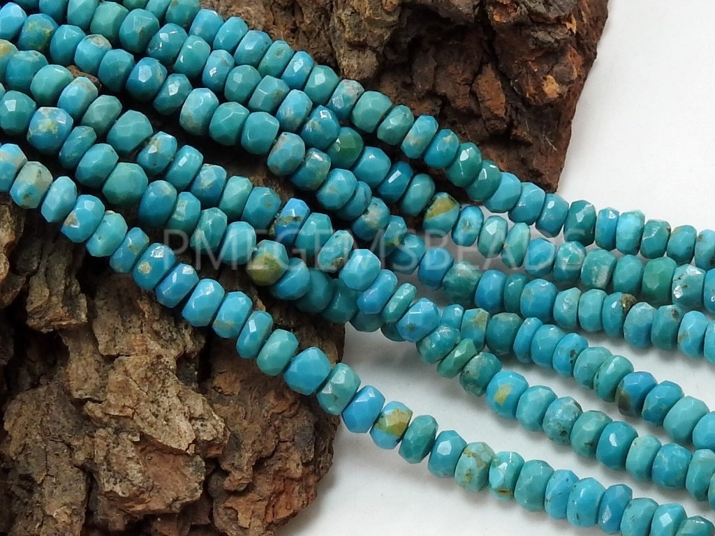 Natural Arizona Turquoise Faceted Rondell Beads, 18 Inch Strand • Genuine Turquoise Stone Beads for Jewelry Making • DIY Supplies DIY Craft