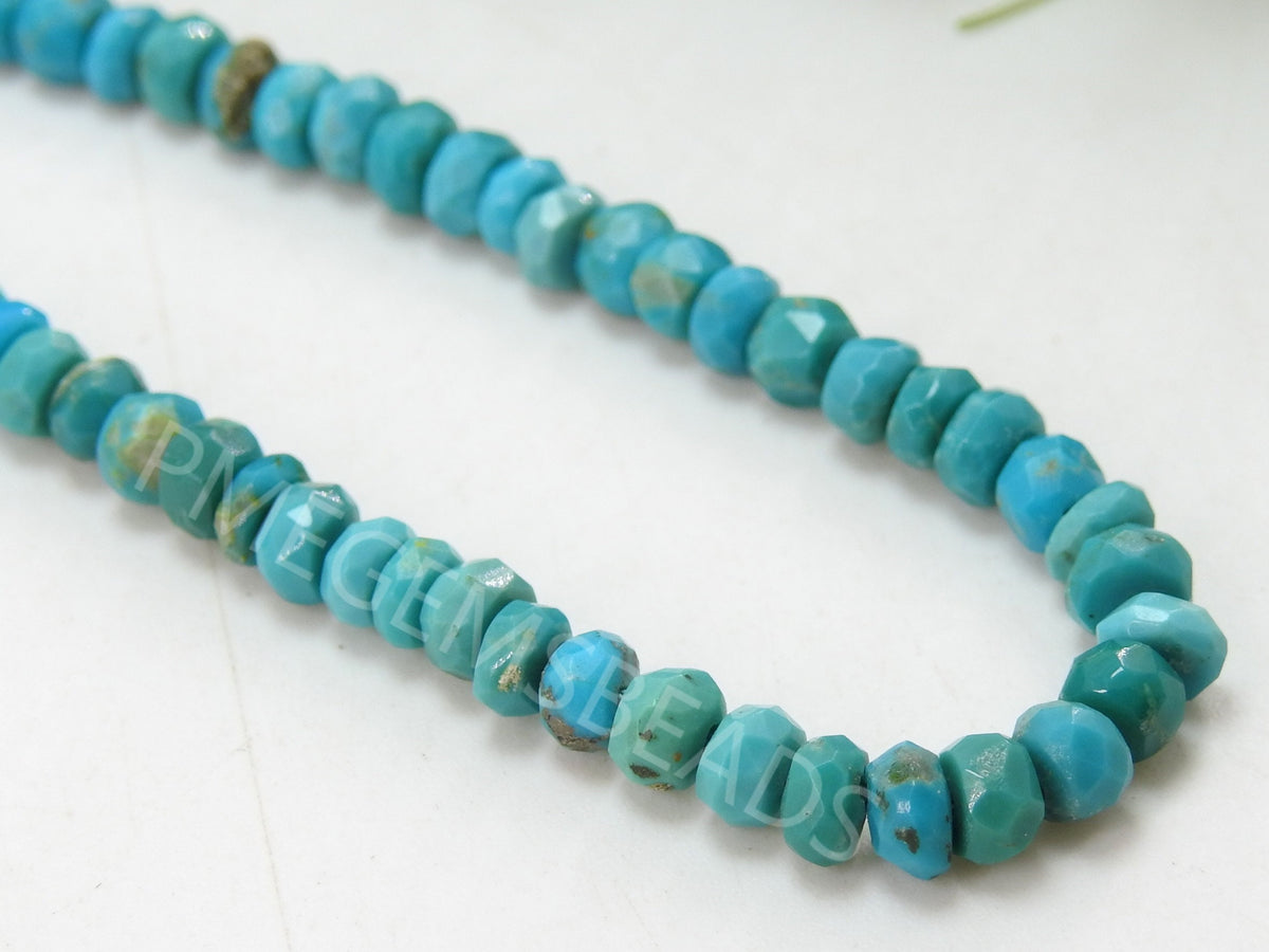 Natural Arizona Turquoise Faceted Rondell Beads, 18 Inch Strand • Genuine Turquoise Stone Beads for Jewelry Making • DIY Supplies DIY Craft