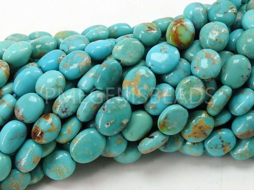 Arizona Turquoise Tumble Nugget-Smooth Polished-Oval Shape-Loose Stone-9Inch Strand 4-5MM Long Approx-Wholesaler Supplies PME-TU3