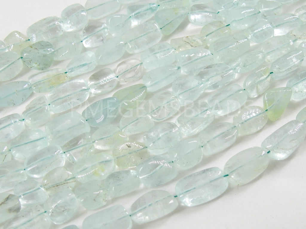 Natural Aquamarine Smooth Tumble Nugget Beads, 10 Inch Strand Loose Gemstone Spacer Stones for Jewelry Making