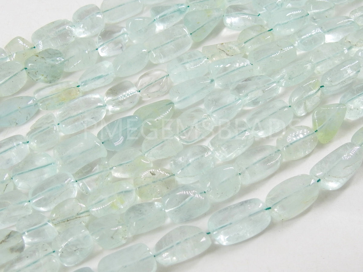 Natural Aquamarine Smooth Tumble Nugget Beads, 10 Inch Strand Loose Gemstone Spacer Stones for Jewelry Making