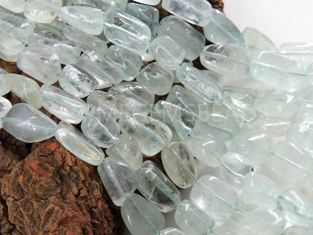 Natural Aquamarine Smooth Tumble Nugget Beads, 10 Inch Strand Loose Gemstone Spacer Stones for Jewelry Making