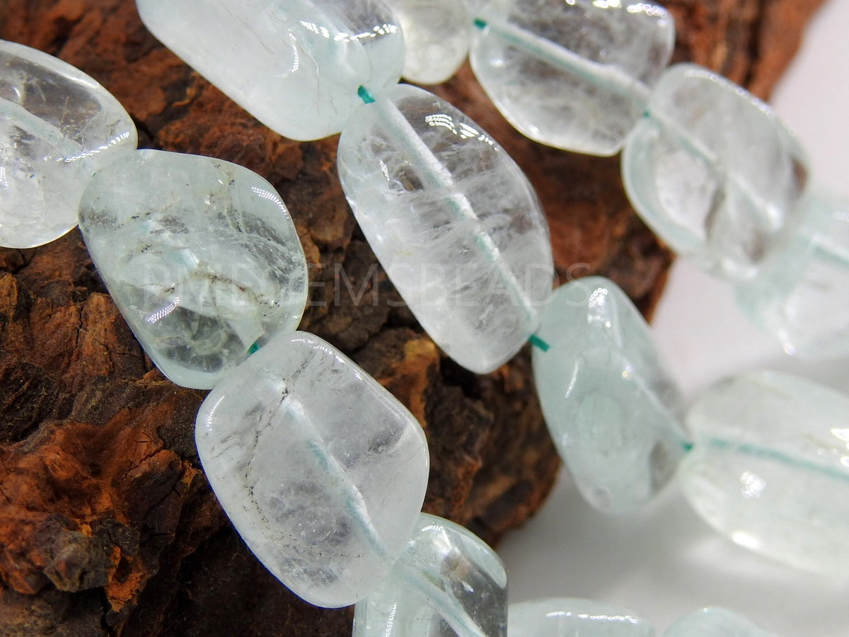 Natural Aquamarine Smooth Tumble Nugget Beads, 10 Inch Strand Loose Gemstone Spacer Stones for Jewelry Making