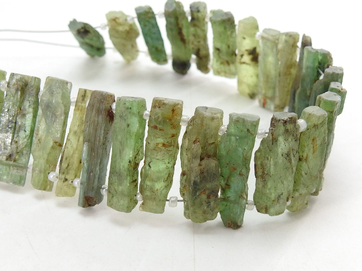 Green Kyanite Natural Rough Stick Bead 8Inches 15-30MM Long Approx Double Drilled Loose Raw Stone For Making Jewelry R6