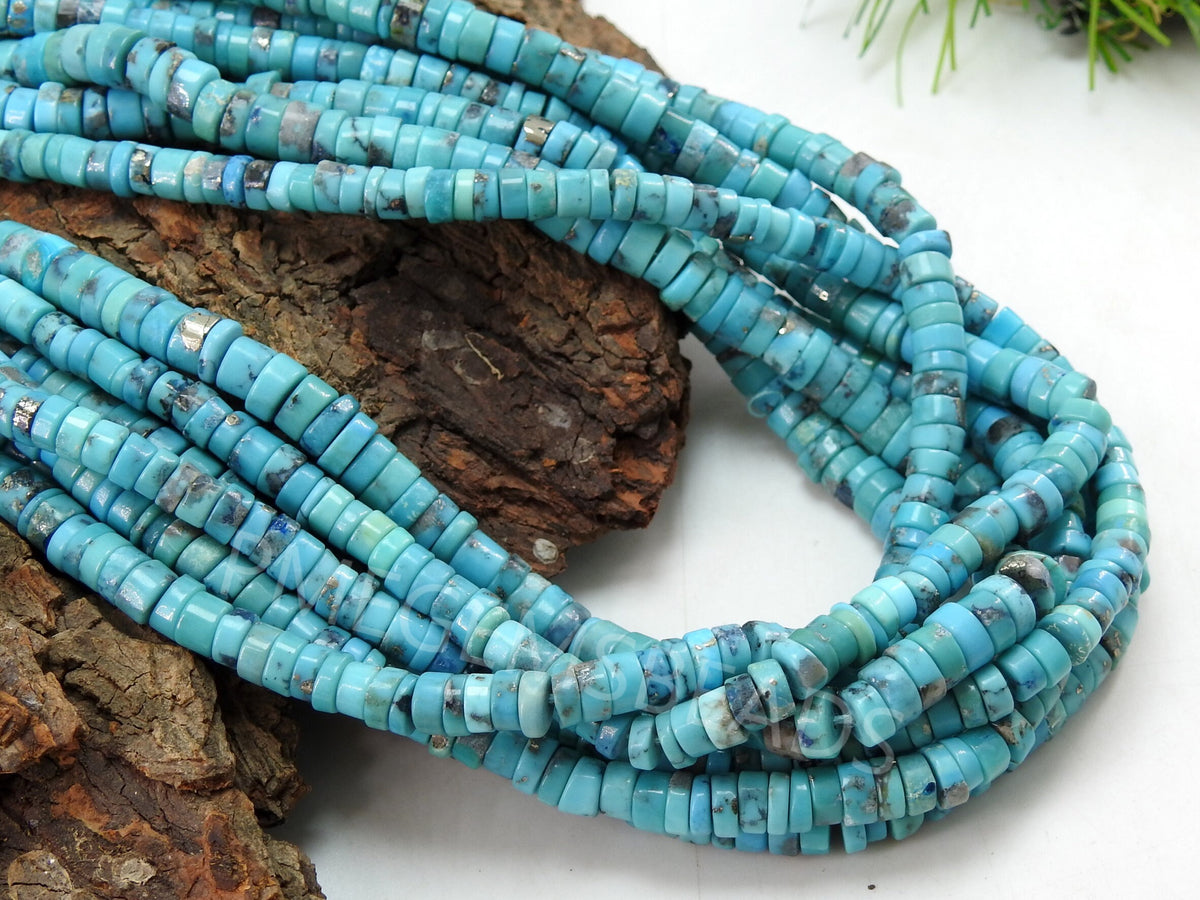 Natural Arizona Turquoise Smooth Tire Beads, Blue Wheel Coin Button Strand 9 Inches, Wholesale Gemstone Supplies for Jewelry Making PME-T4