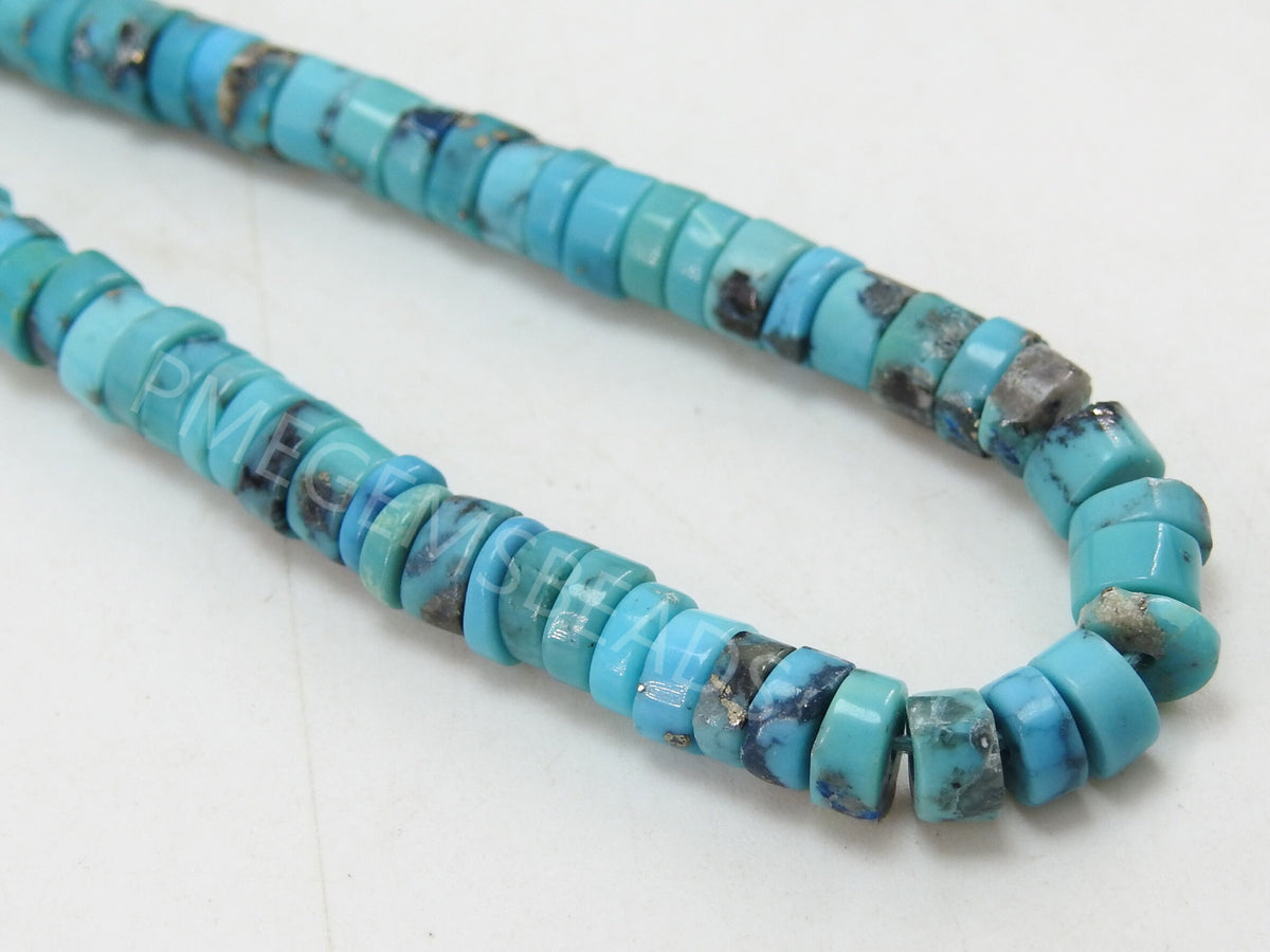 Natural Arizona Turquoise Smooth Tire Beads, Blue Wheel Coin Button Strand 9 Inches, Wholesale Gemstone Supplies for Jewelry Making PME-T4