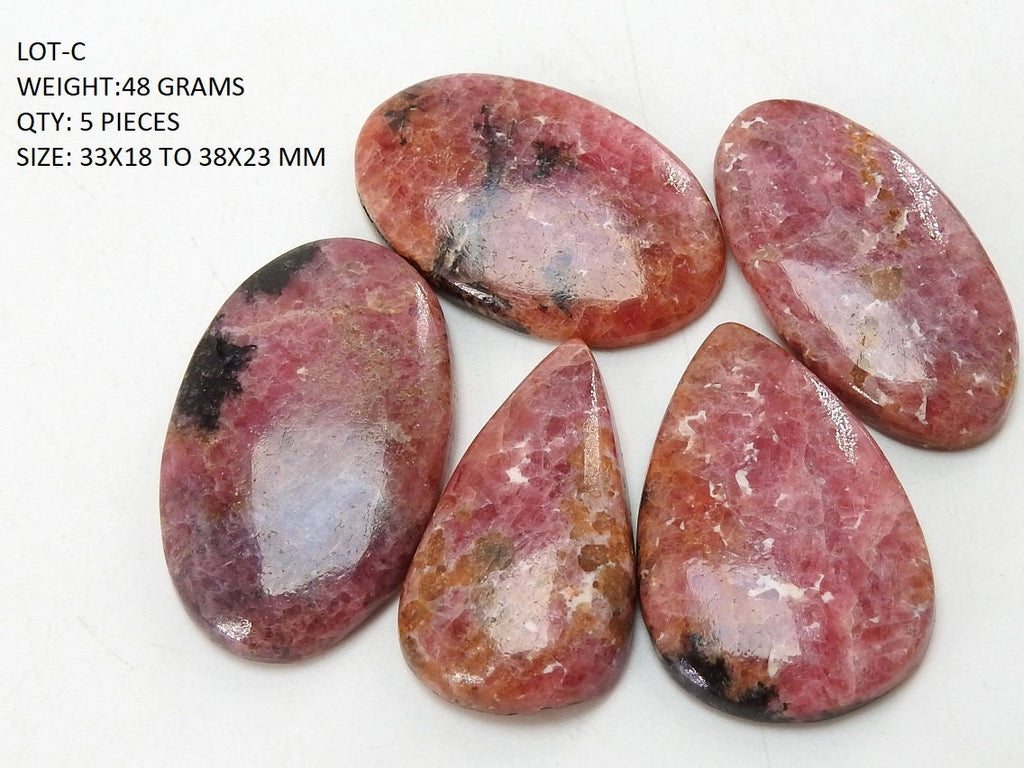 Natural Rhodonite Cabochon Lot for Jewelry Making, Handmade Loose Rhodonite Stones, Smooth Fancy Shape Cabochons, Wholesale Crystals/C2