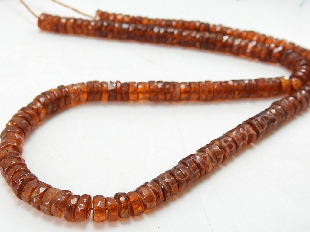 Natural Hessonite Garnet Faceted Tire Beads, 8 Inches Rondelle Strand, Cinnamon Orange Coin Button Wheel Loose Stone, Wholesale Supplies