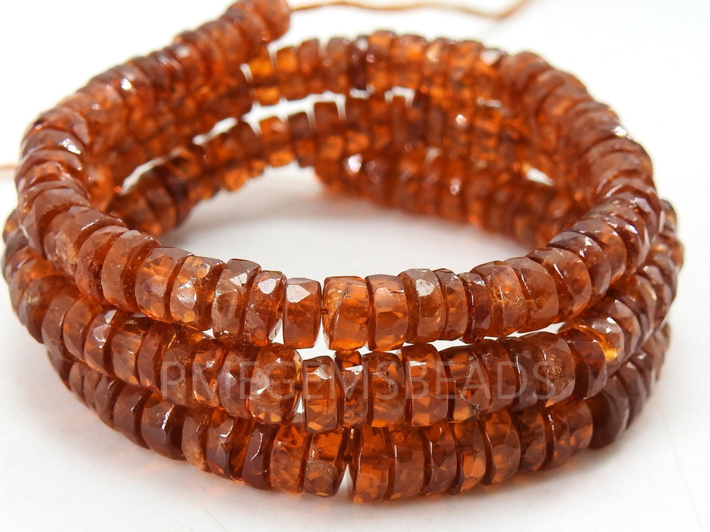 Natural Hessonite Garnet Faceted Tire Beads, 8 Inches Rondelle Strand, Cinnamon Orange Coin Button Wheel Loose Stone, Wholesale Supplies