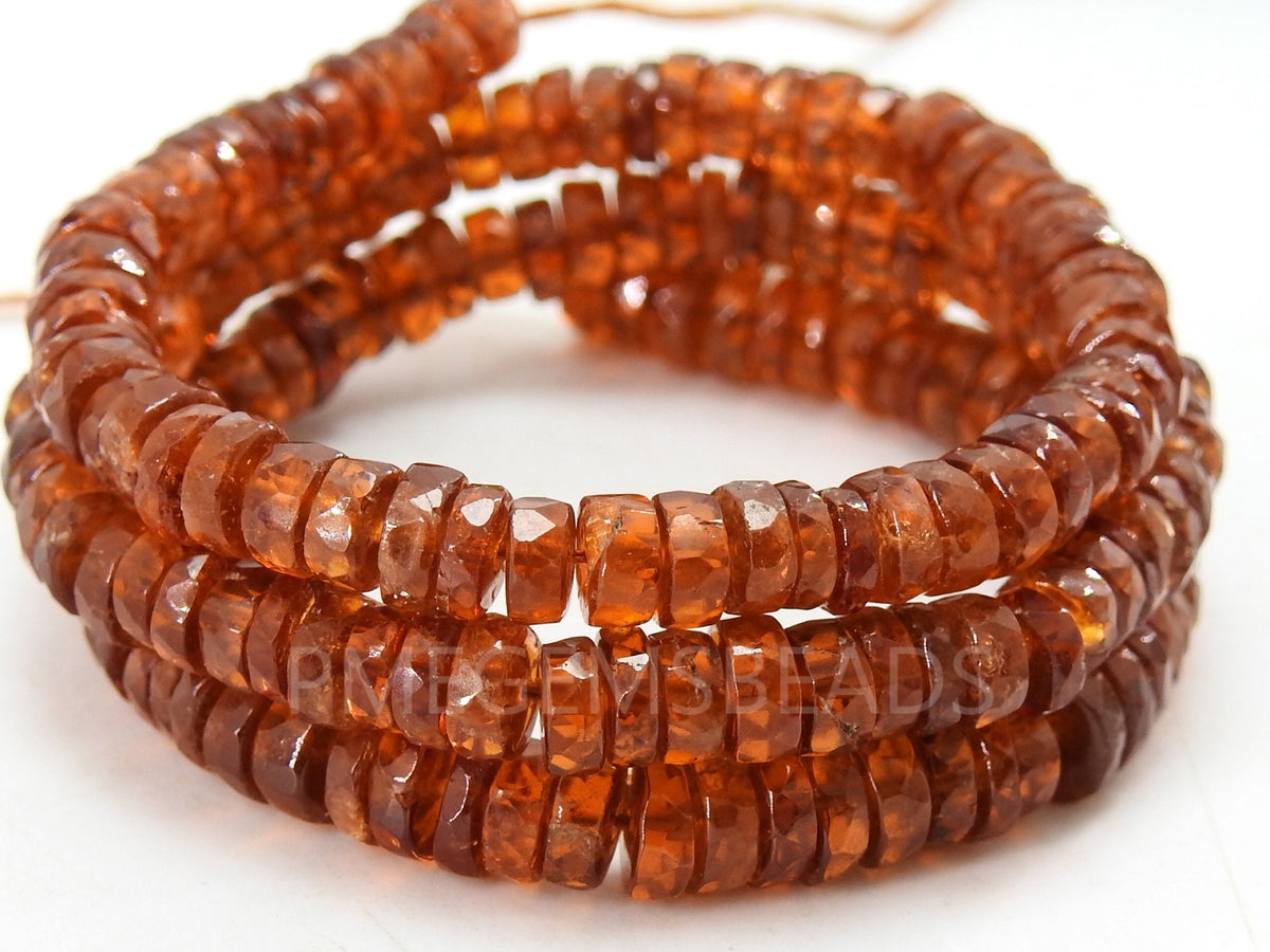 Natural Hessonite Garnet Faceted Tire Beads, 8 Inches Rondelle Strand, Cinnamon Orange Coin Button Wheel Loose Stone, Wholesale Supplies