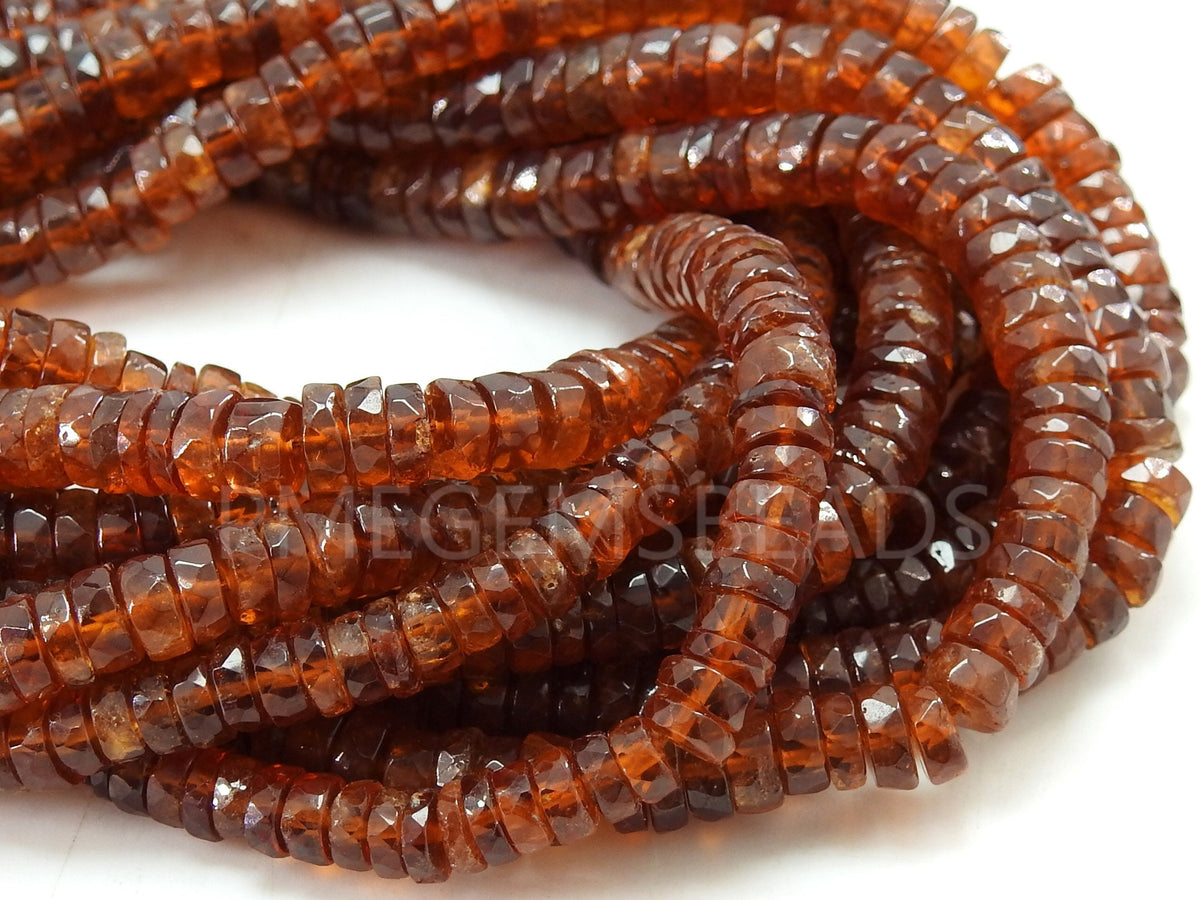 Natural Hessonite Garnet Faceted Tire Beads, 8 Inches Rondelle Strand, Cinnamon Orange Coin Button Wheel Loose Stone, Wholesale Supplies