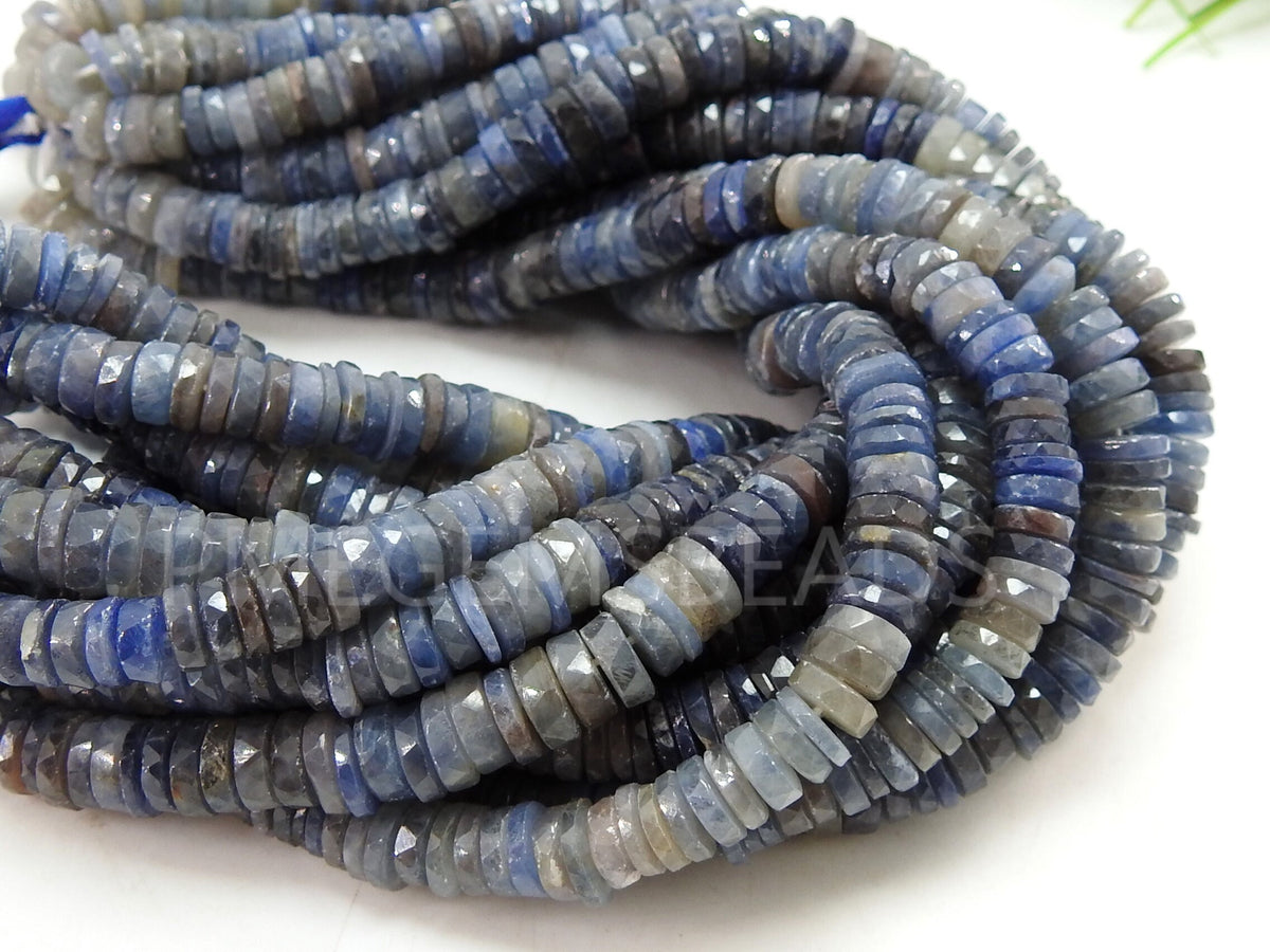 Natural Blue Sapphire Shaded Faceted Tire Bead Coin Button For Jewelry Making 8Inches 6MM Approx Natural Stone Ombre Bead Strand PME-T2