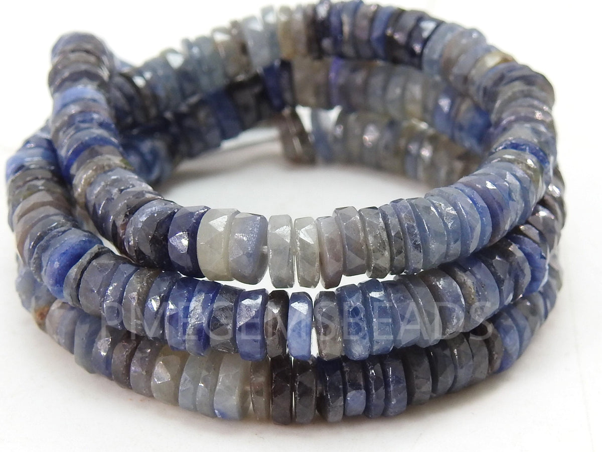 Natural Blue Sapphire Shaded Faceted Tire Bead Coin Button For Jewelry Making 8Inches 6MM Approx Natural Stone Ombre Bead Strand PME-T2