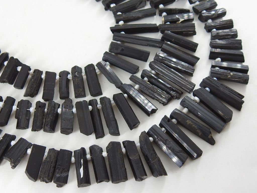 Natural Black Tourmaline Rough Stick Beads, Raw Crystal Points 10 Inches Strand, 15X5 To 8X5MM Long Gemstone, Wholesale Jewelry Supply R6