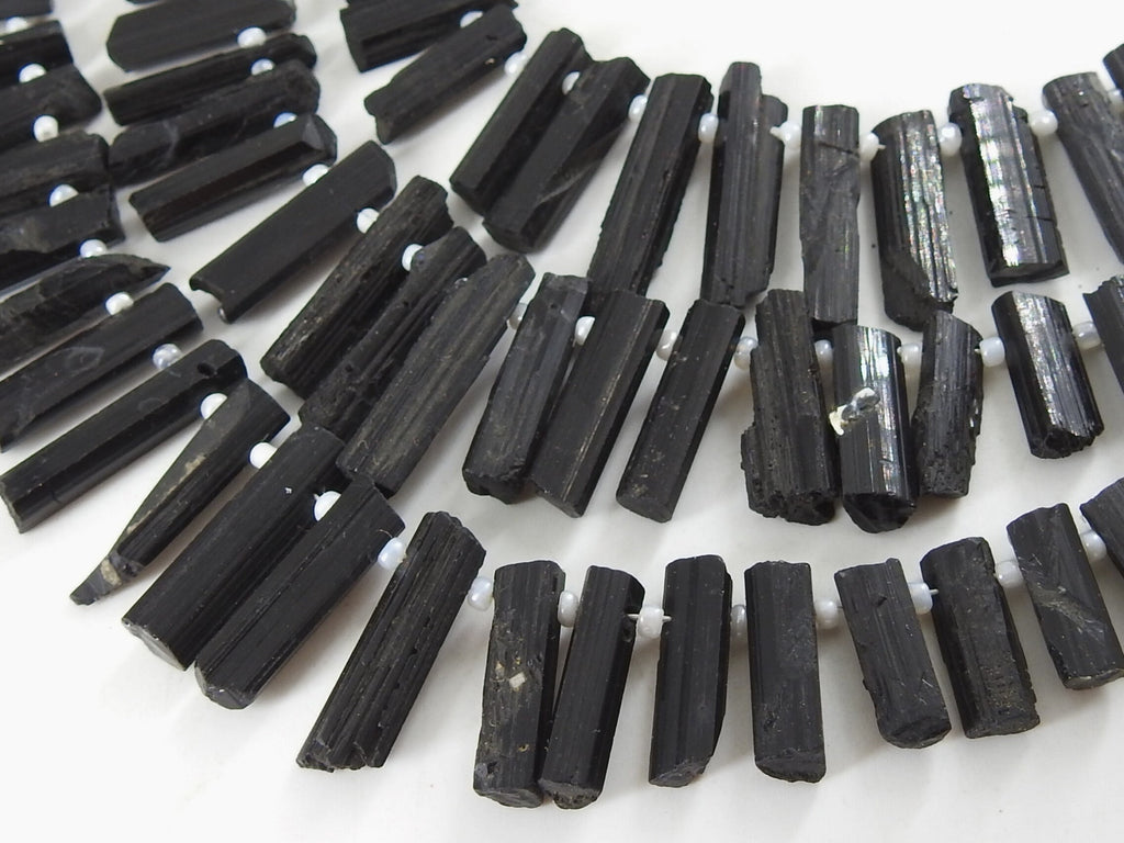 Natural Black Tourmaline Rough Stick Beads, Raw Crystal Points 10 Inches Strand, 15X5 To 8X5MM Long Gemstone, Wholesale Jewelry Supply R6