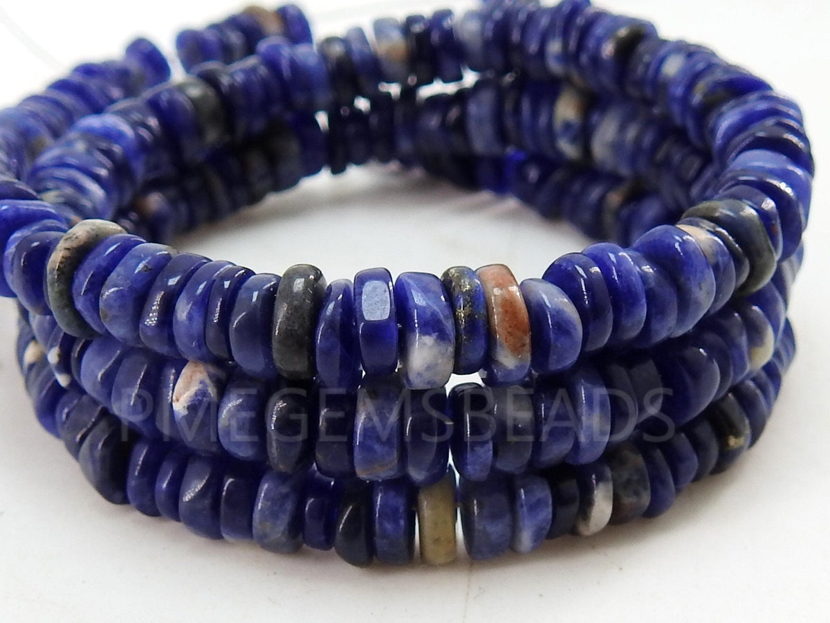 Sodalite Smooth Tire Bead Button Coin Wheel Shape 16Inches Strand 5MM Approx Wholesale Price New Arrival PME-T2