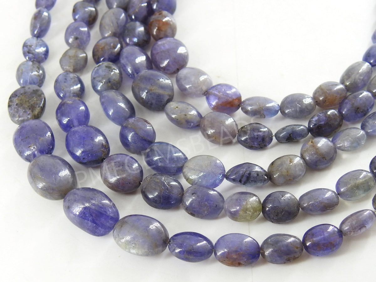 Blue Tanzanite Smooth Oval Shape Tumble Nuggets, 8" Strand 14x10mm To 6x5mm Natural Gemstone Wholesale Jewelry Supplies PME-TU5