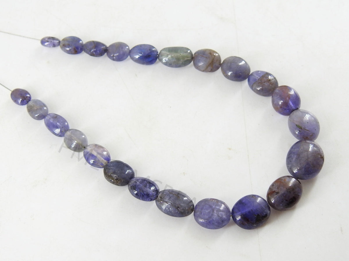 Blue Tanzanite Smooth Oval Shape Tumble Nuggets, 8" Strand 14x10mm To 6x5mm Natural Gemstone Wholesale Jewelry Supplies PME-TU5