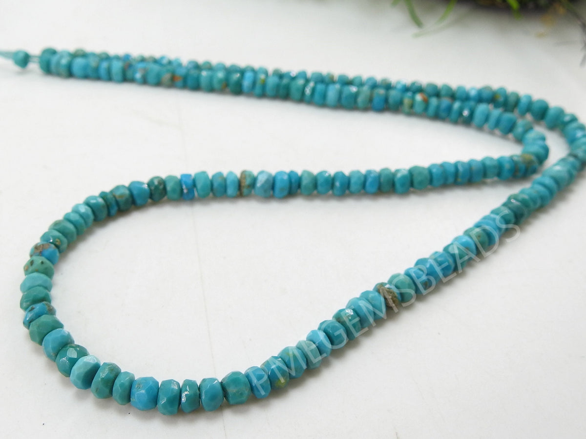 Natural Arizona Turquoise Faceted Rondell Beads, 18 Inch Strand • Genuine Turquoise Stone Beads for Jewelry Making • DIY Supplies DIY Craft