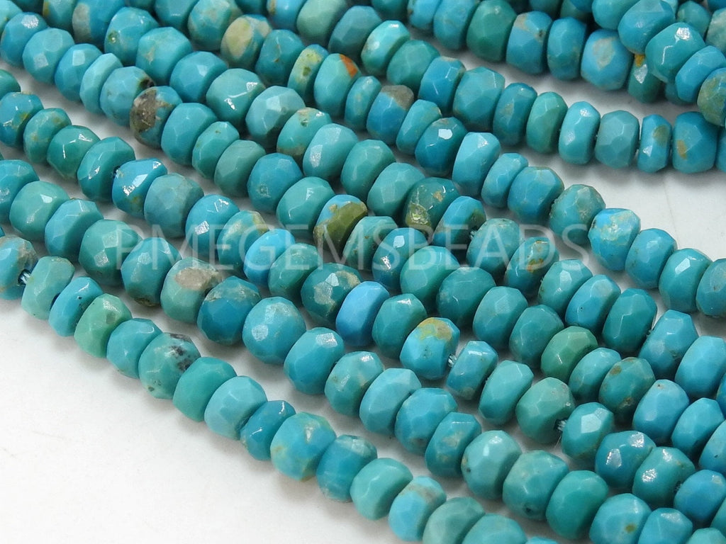 Natural Arizona Turquoise Faceted Rondell Beads, 18 Inch Strand • Genuine Turquoise Stone Beads for Jewelry Making • DIY Supplies DIY Craft