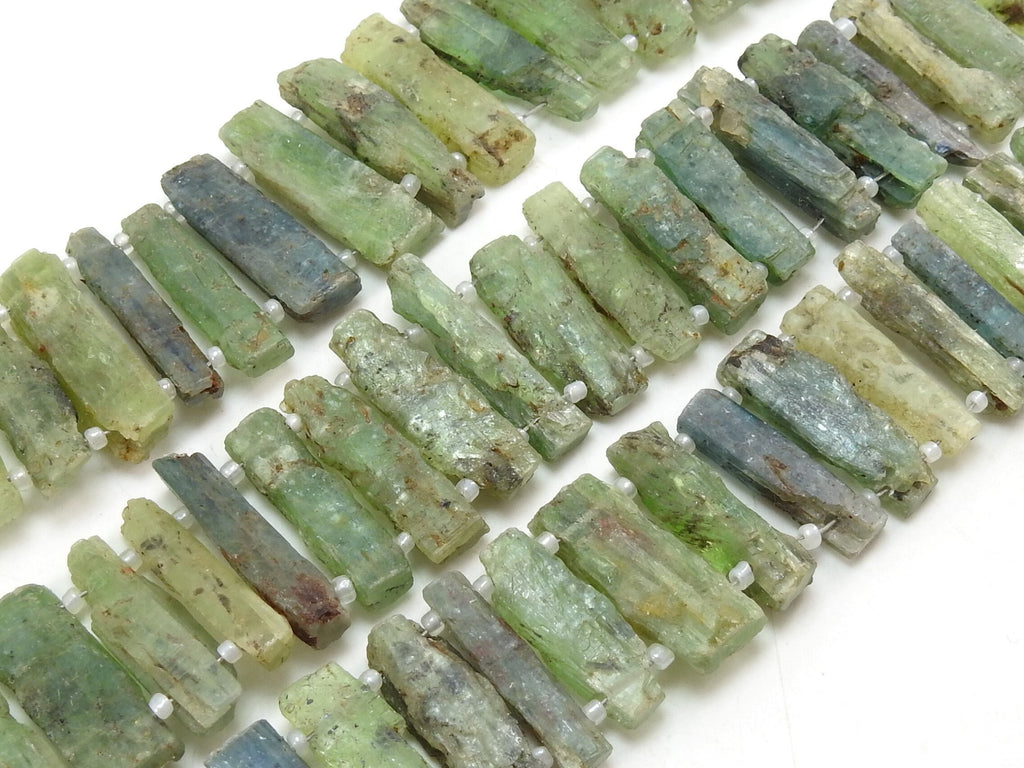Green Kyanite Natural Rough Stick Bead 8Inches 15-30MM Long Approx Double Drilled Loose Raw Stone For Making Jewelry R6