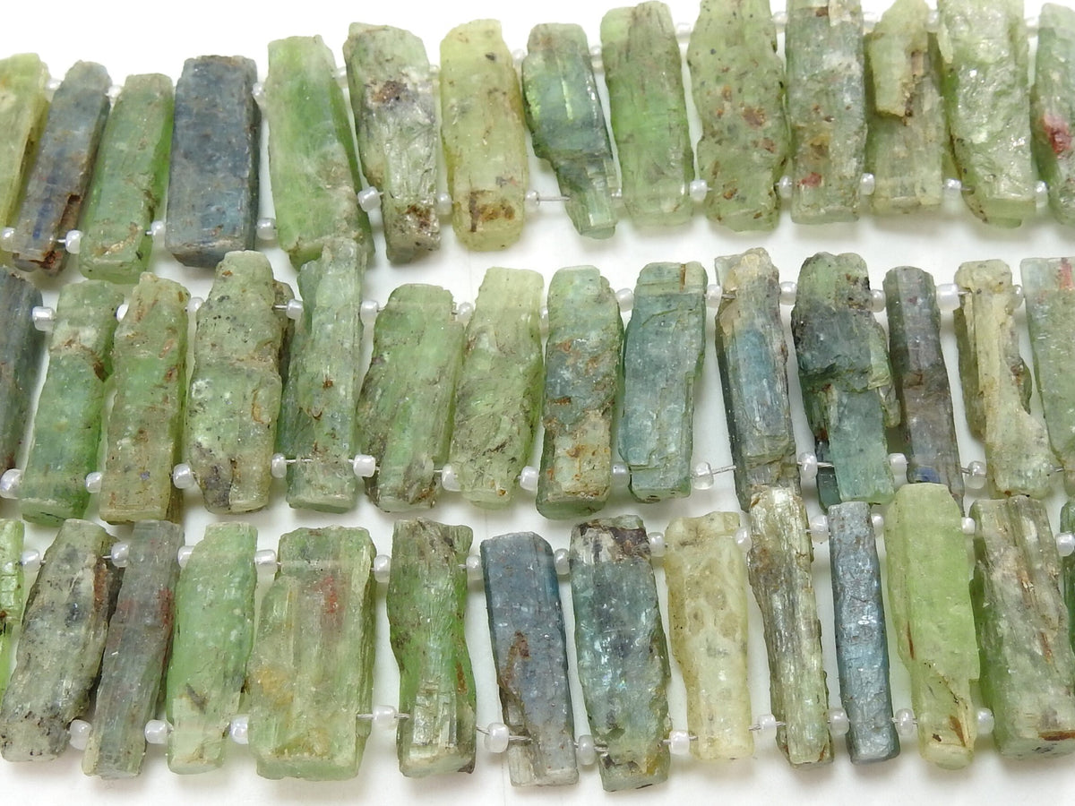 Green Kyanite Natural Rough Stick Bead 8Inches 15-30MM Long Approx Double Drilled Loose Raw Stone For Making Jewelry R6