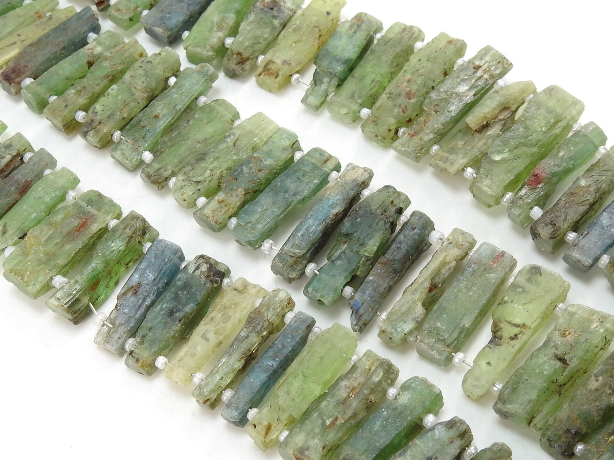 Green Kyanite Natural Rough Stick Bead 8Inches 15-30MM Long Approx Double Drilled Loose Raw Stone For Making Jewelry R6