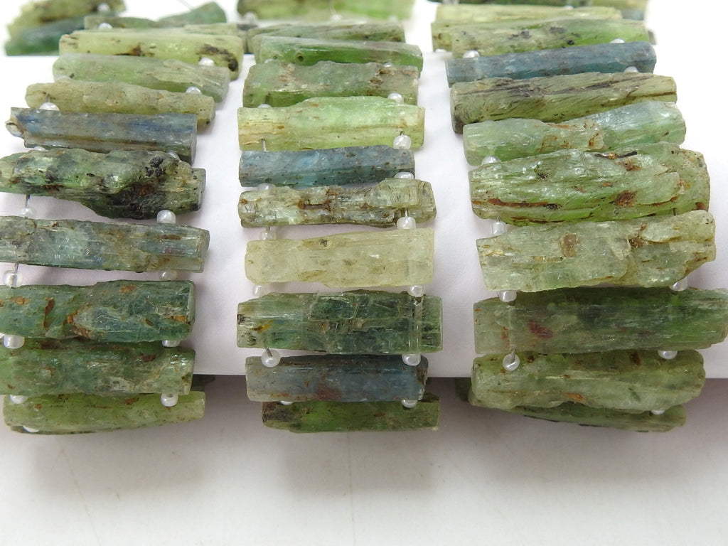 Green Kyanite Natural Rough Stick Bead 8Inches 15-30MM Long Approx Double Drilled Loose Raw Stone For Making Jewelry R6