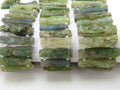 Green Kyanite Natural Rough Stick Bead 8Inches 15-30MM Long Approx Double Drilled Loose Raw Stone For Making Jewelry R6