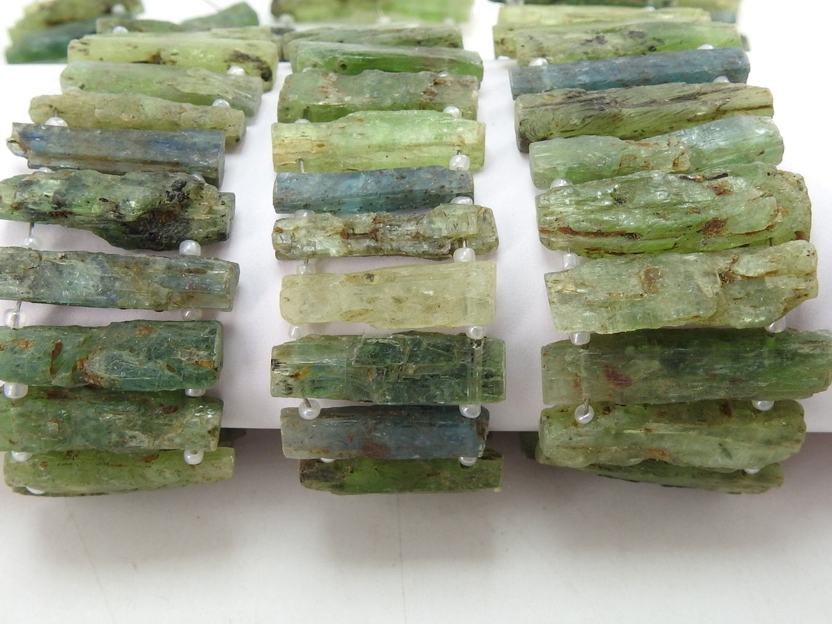 Green Kyanite Natural Rough Stick Bead 8Inches 15-30MM Long Approx Double Drilled Loose Raw Stone For Making Jewelry R6