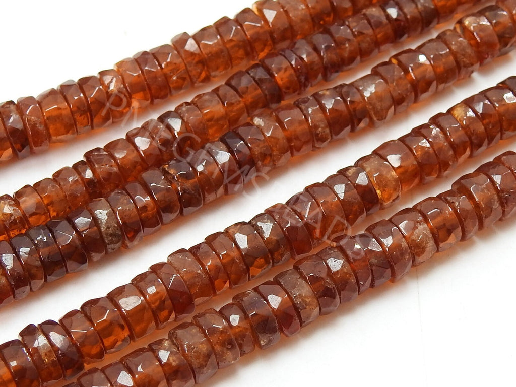 Natural Hessonite Garnet Faceted Tire Beads, 8 Inches Rondelle Strand, Cinnamon Orange Coin Button Wheel Loose Stone, Wholesale Supplies